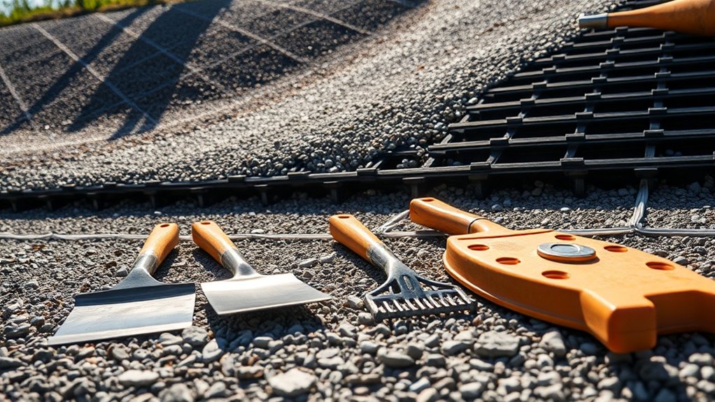 ground reinforcement grid installation